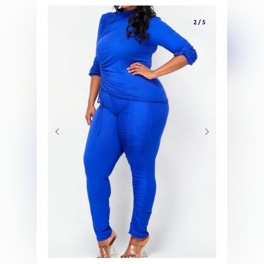 Royal Blue Ruched Long Sleeve Jumpsuit